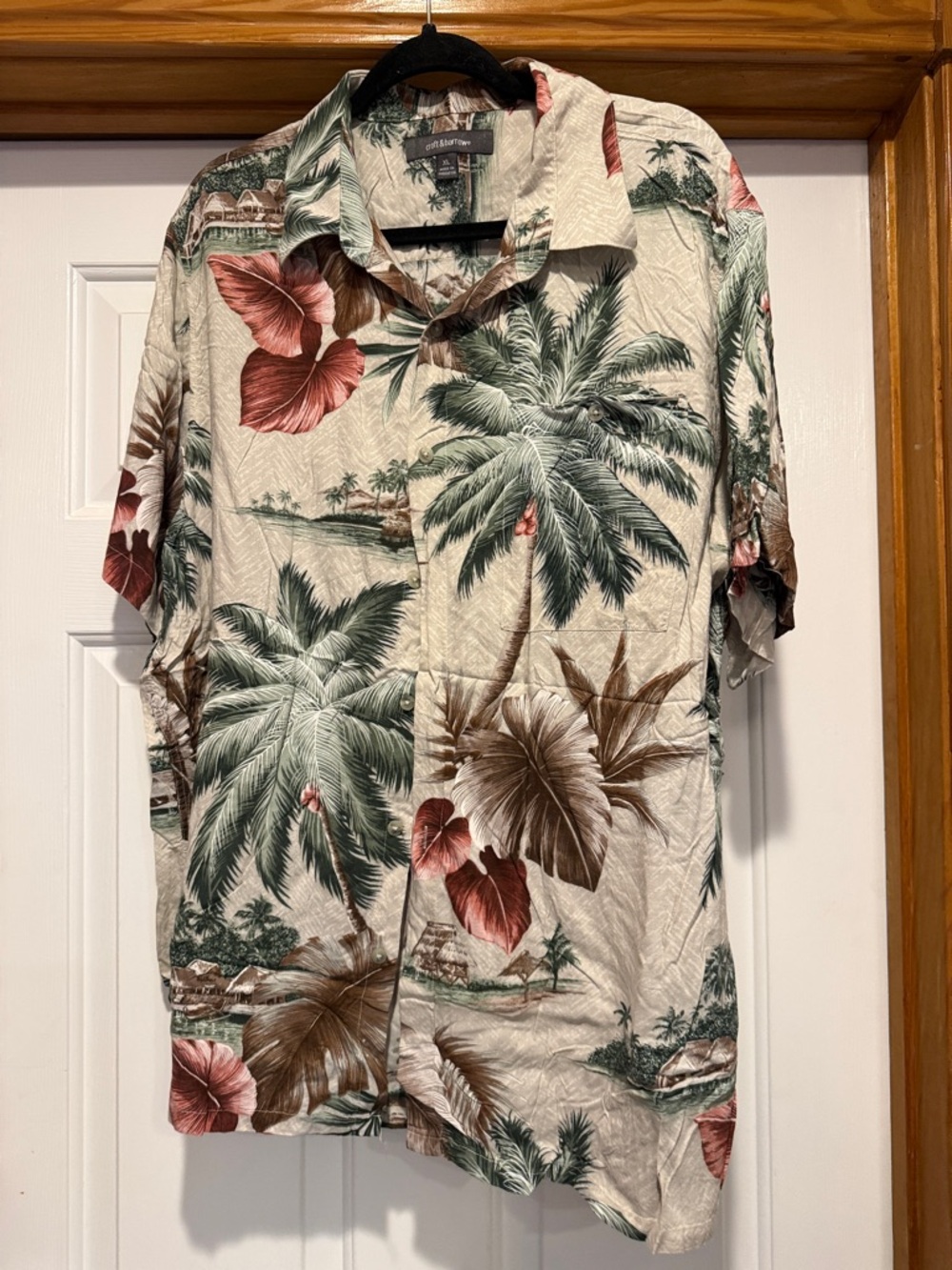croft & barrow Cream Tropical Palm Short-Sleeve Button-Down